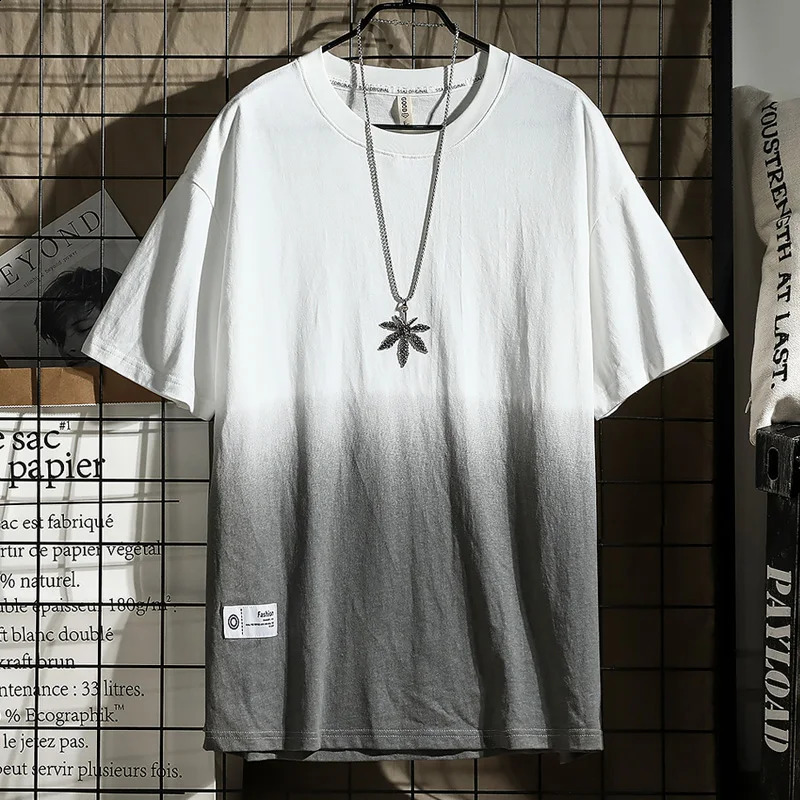 Fashionable summer tie dye cotton Tshirt mens casual loose short sleeved gradient street youth top 240819