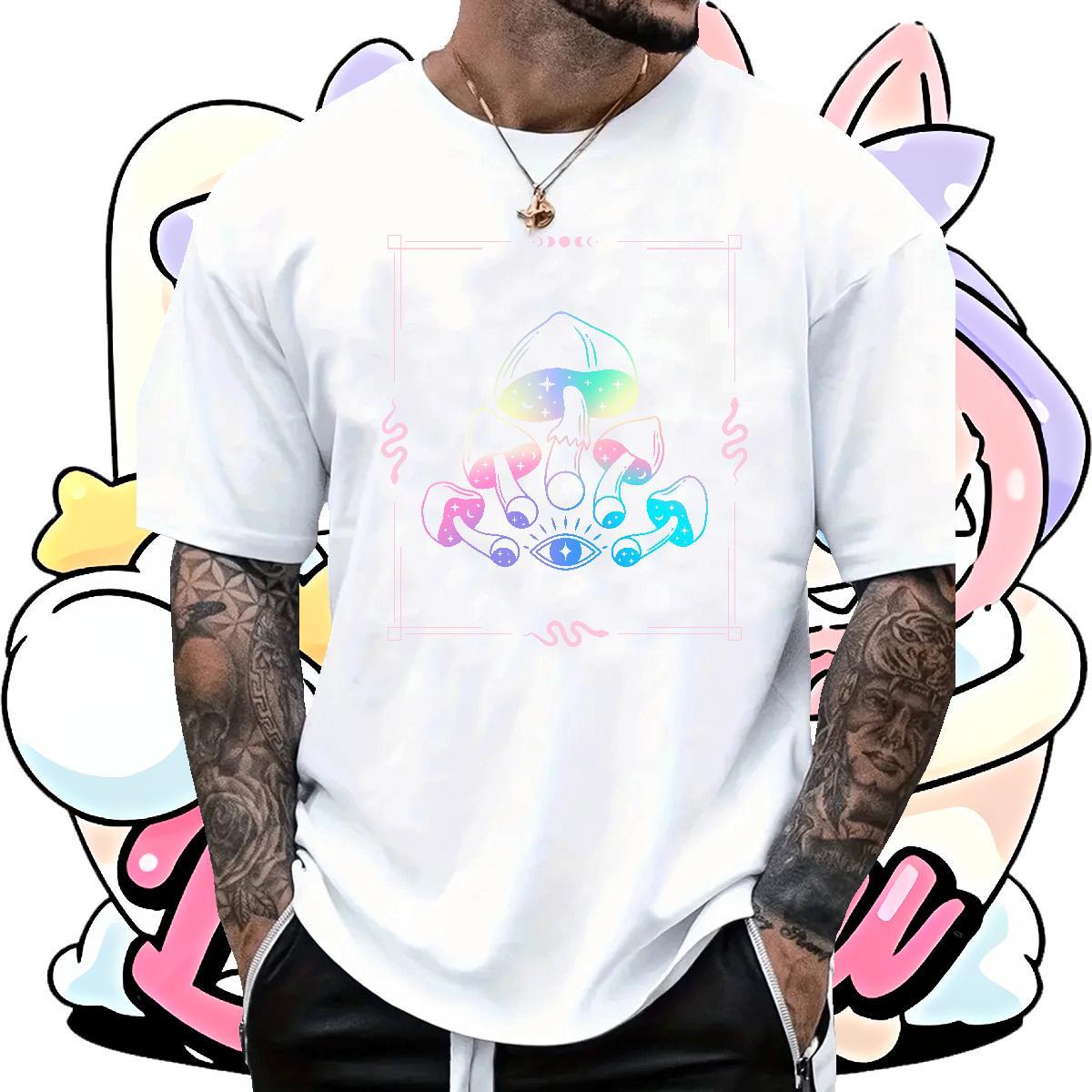 Fashion Casual Couples T Shirts mushroom Hip Hop Street 230g 100% Cotton Wear Pure Cotton Comfortable Men T Shirts DIY Logo Oversized