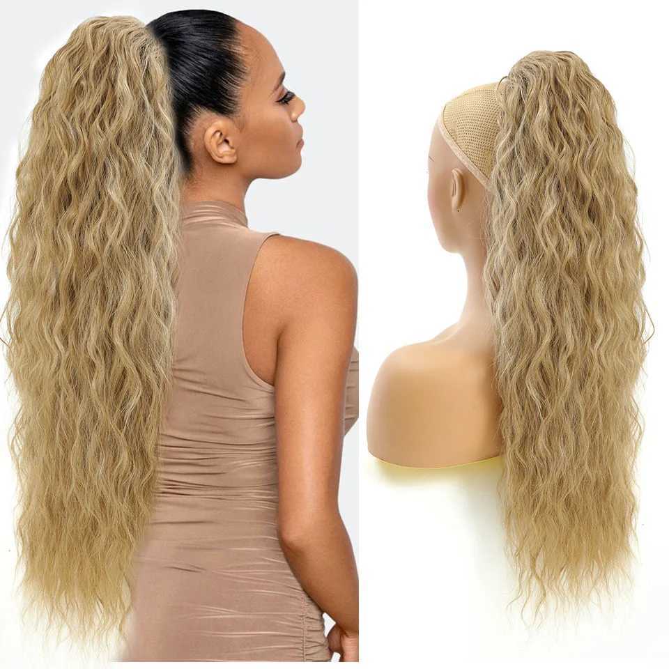 26 wavy ponytail hair extension combined with long wavy brushed clip hair extension heat-resistant fiber ponytail wig W240817