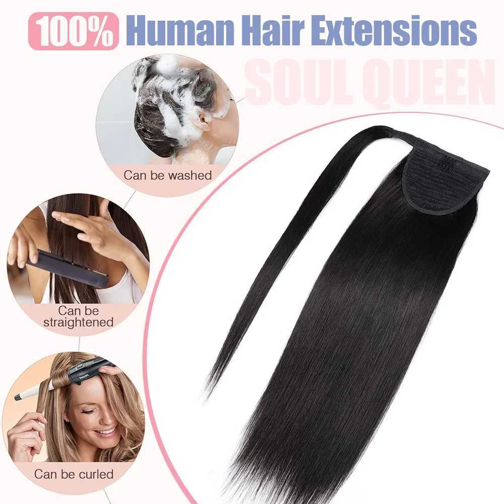 Straight ponytail human hair extension wrapped around the ponytail 100% Brazilian Remy hair ponytail extension W240817