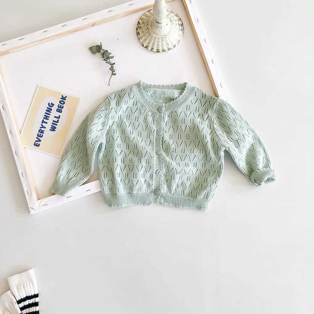 ins coat baby new sweet princess solid color cardigan sunscreen air-conditioned shirt long sleeve knitted hollow coat 3 colorsXJ240819