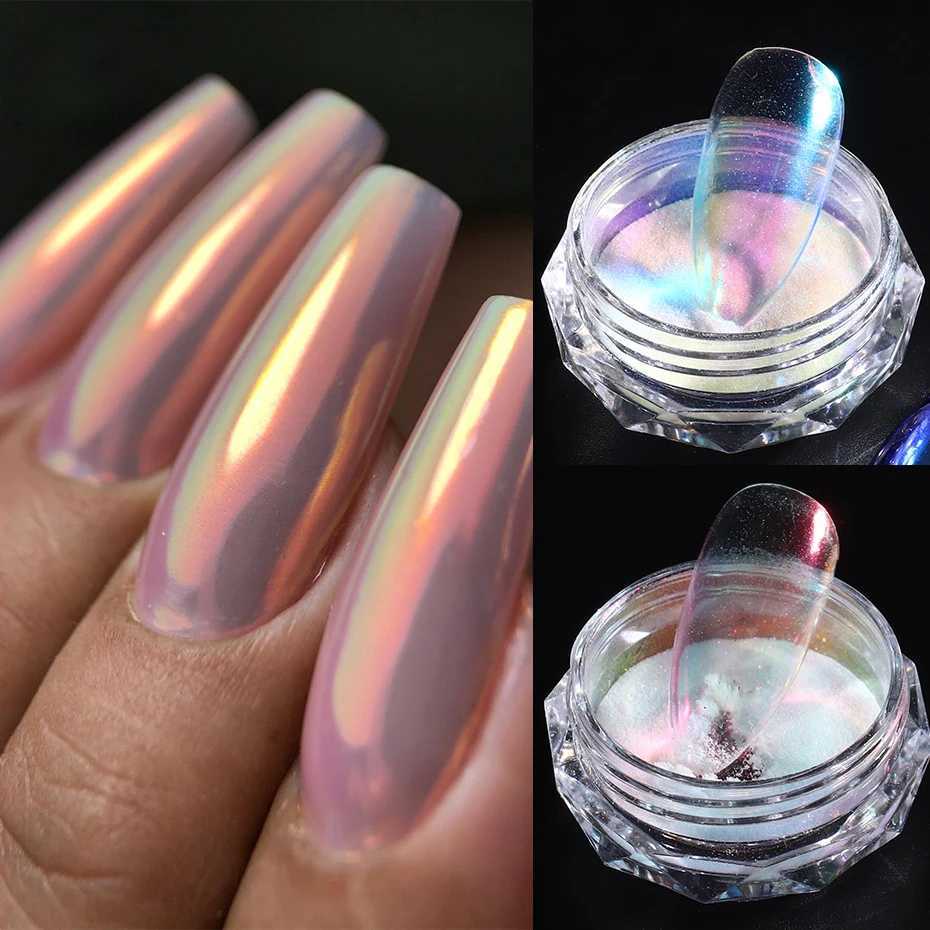 Aurora Glass Chrome Nail Powder Gloss Mirror Rubbing Dust Mermaid Fairy Pigment DIY Summer Wedding Glitter Manicure Decor FlashXJ240815