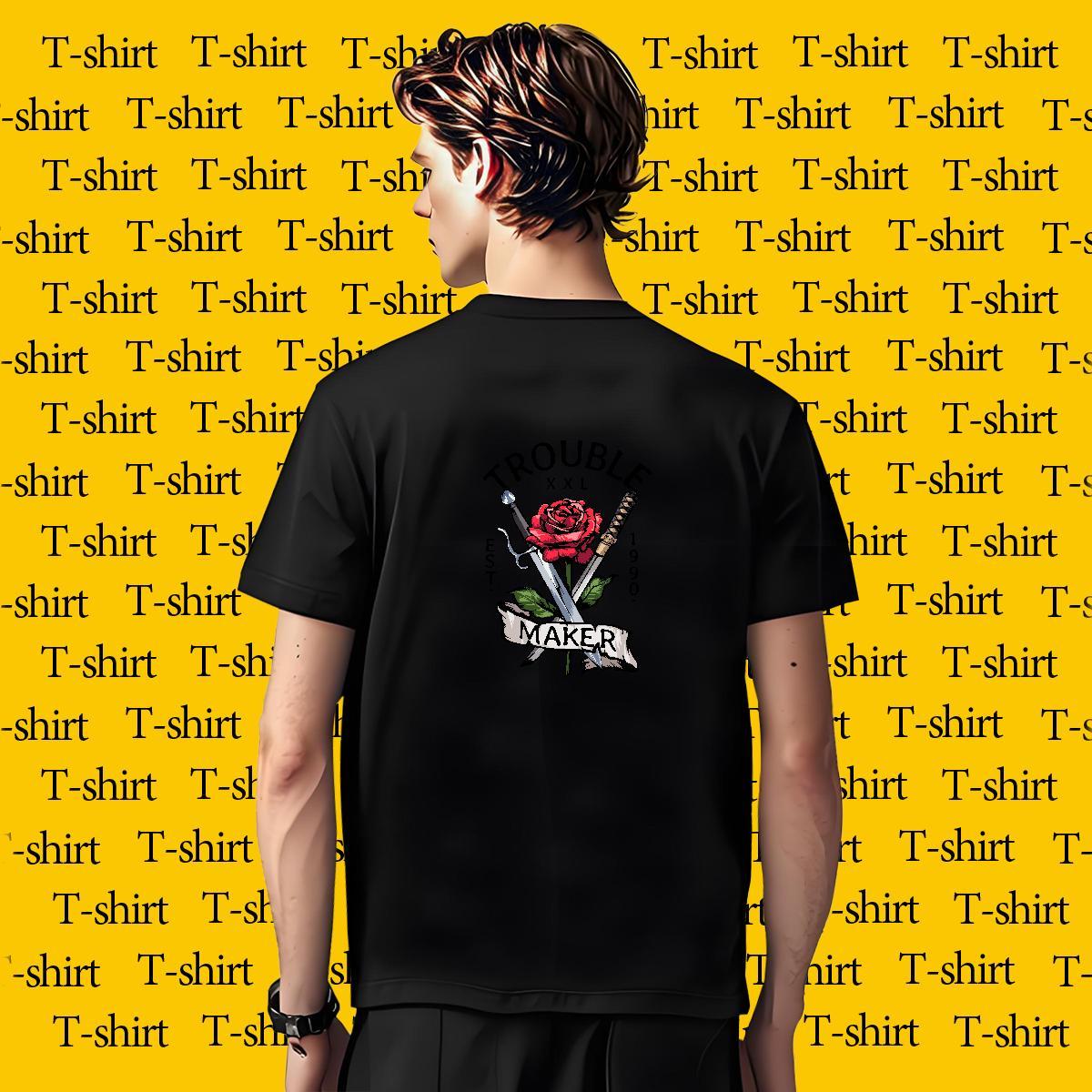Men T Shirts 230g Pure Cotton flower Street Casual Breathable Soft Black White Men Tees 2024 Summer Unisex Tees Shirts