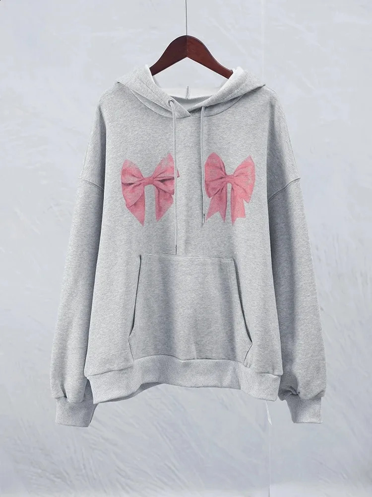 Fashionable Harajuku Butterfly Printed Loose Hoodie Autumn Casual Full Sleeve Womens Oversized Floral Top Street Style 240814