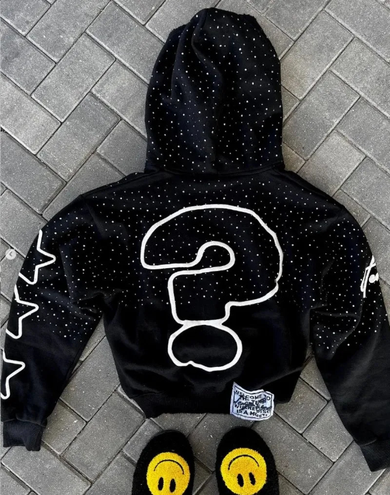 American Street Hip-hop Letter Print Zipper Hoodie Women High Street Retro Street Harajuku Fashion Trendy Loose Casual Y2K Tops 240819