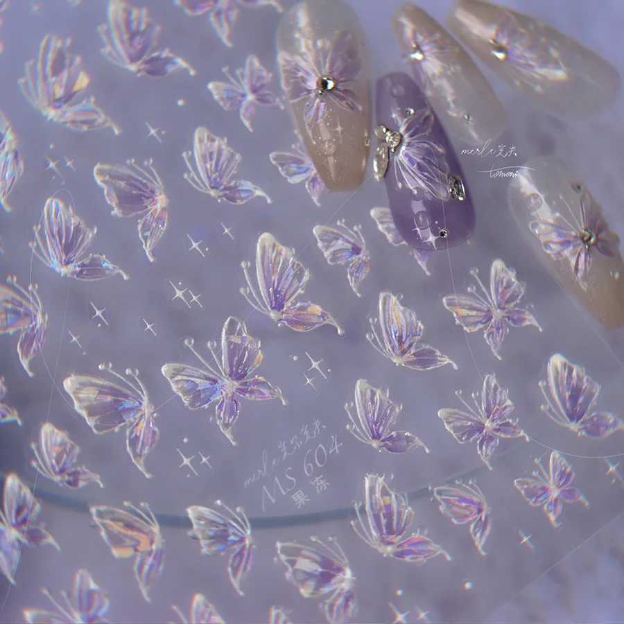 1pcs 5D Glitter Butterfly Nail Stickers Kawaii Aurora Butterfly Nail Art Charms Decorations Decals DIY Manicure Adhesive SliderXJ240814