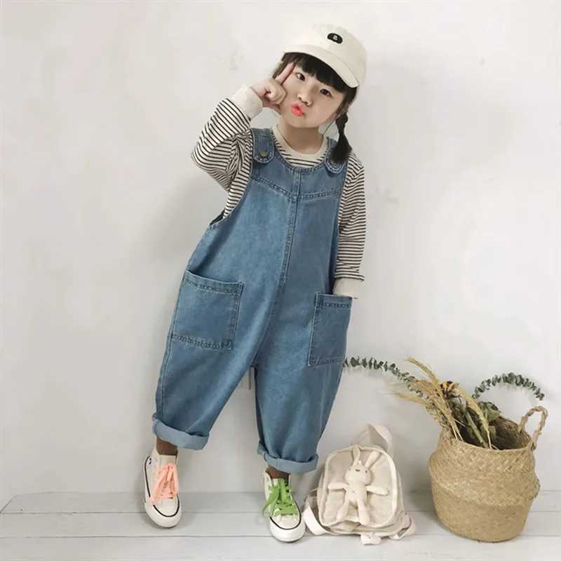 Milancel Autumn childrens clothing fashion girl full set solid denim pants childrens jumpsuit options striped shirt W240806