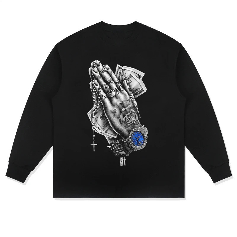 Pure Cotton Im OK Graffiti Pattern Printed Round Neck T-shirts for Men Trendy Y2k Spring Casual Thin Long Sleeved Couple Tops 240820