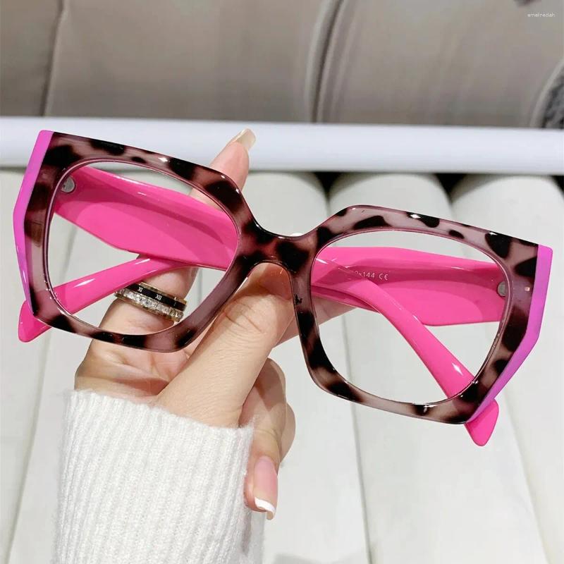 Sunglasses Blue Light Blocking Glasses Y2K Large Cat Eye Color Block Frame Clear Lens Computer Spectacles For Women Men