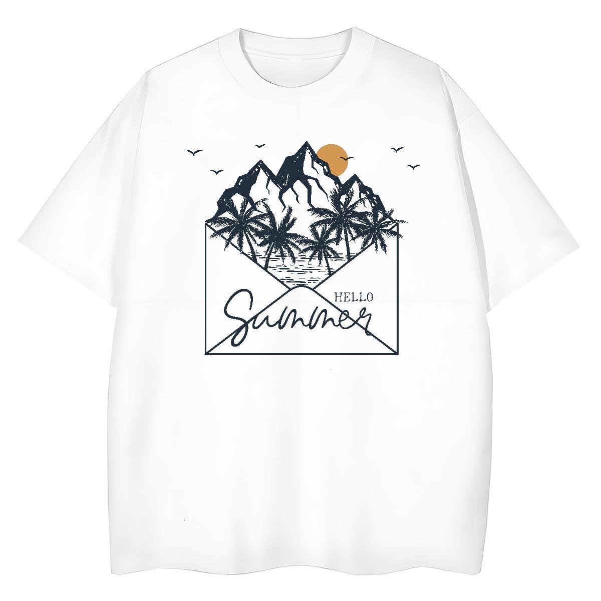 Fashion New Tshirts sea Street wear Hip Hop 100% Cotton 230g Polos Short Sleeve Soft Unisex Mens T Shirts DIY Logo Oversized