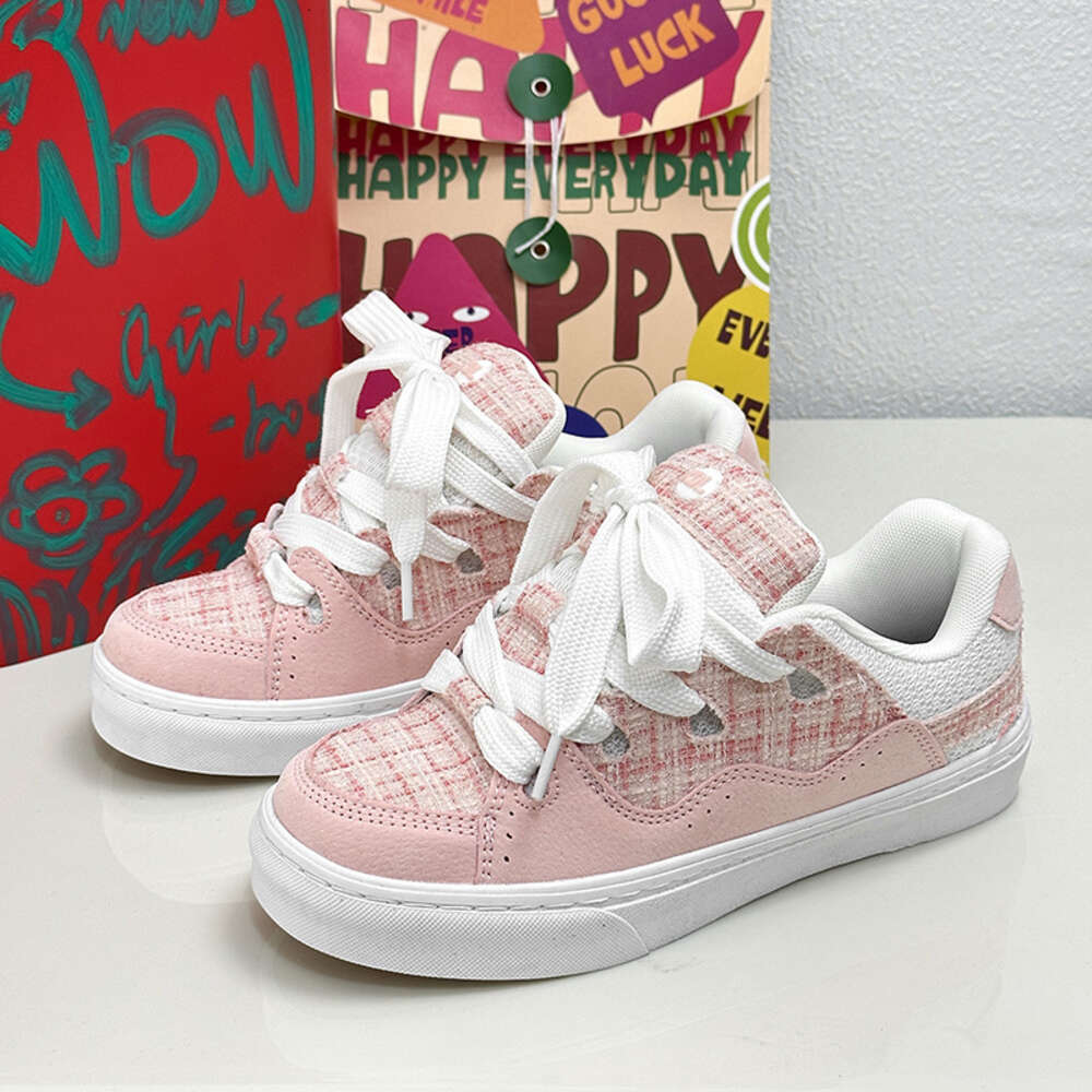 Langzu Spring and Summer Puchic Minority Women's Thick soled Skateboarding Chinese Style Pink Canvas Bread Shoes