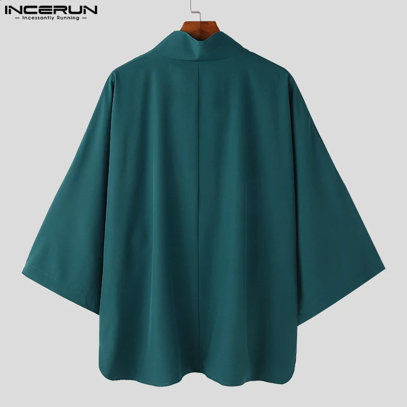 Men Shirt Solid Color Turtleneck 34 Sleeve Korean Casual Men Clothing Streetwear Loose Fashion Irregular Shirts INCERUN 240815