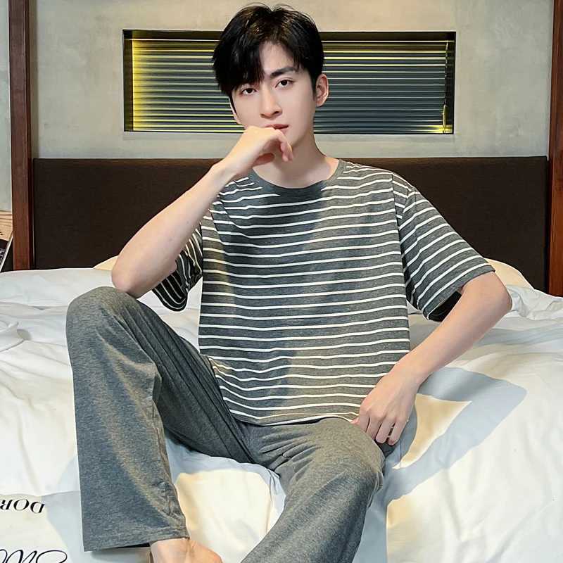 Modal Mens Sleepwear O-neck Short sleeved Pants Soft Smooth Elastic Comfortable Sleepwear Mens 5XL 4XL 3XLW240719