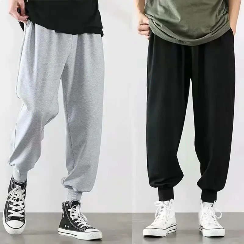 Trendy Grey Mens Loose Fit Casual Pants Korean Style Spring Autumn Sweatpants Summer Wardrobe Trousers Male 240819