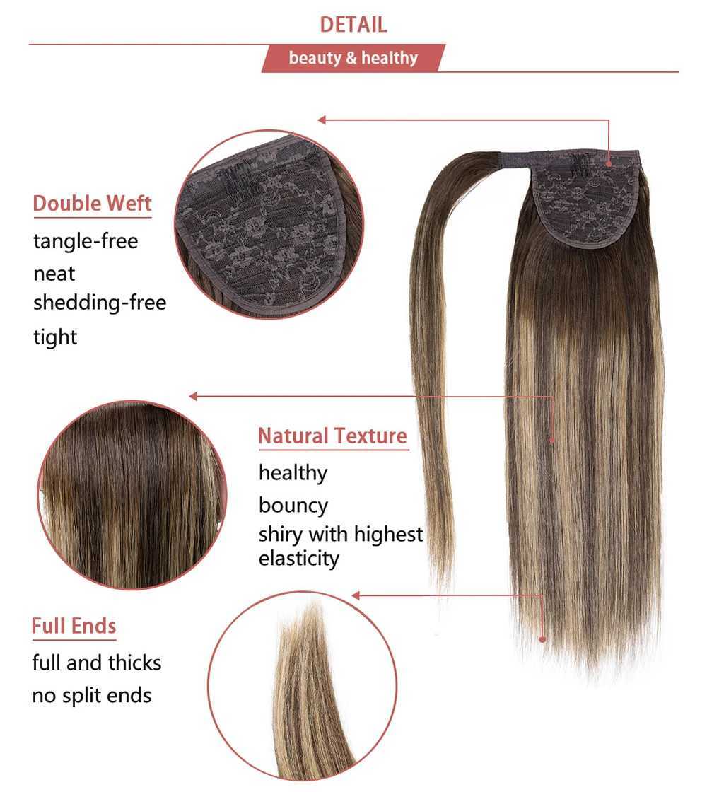 Ponytail on hair extension Remy hair Highlight Ombre ponytail on human hair extension for female magic wrap around 14 to 22 inches W240817