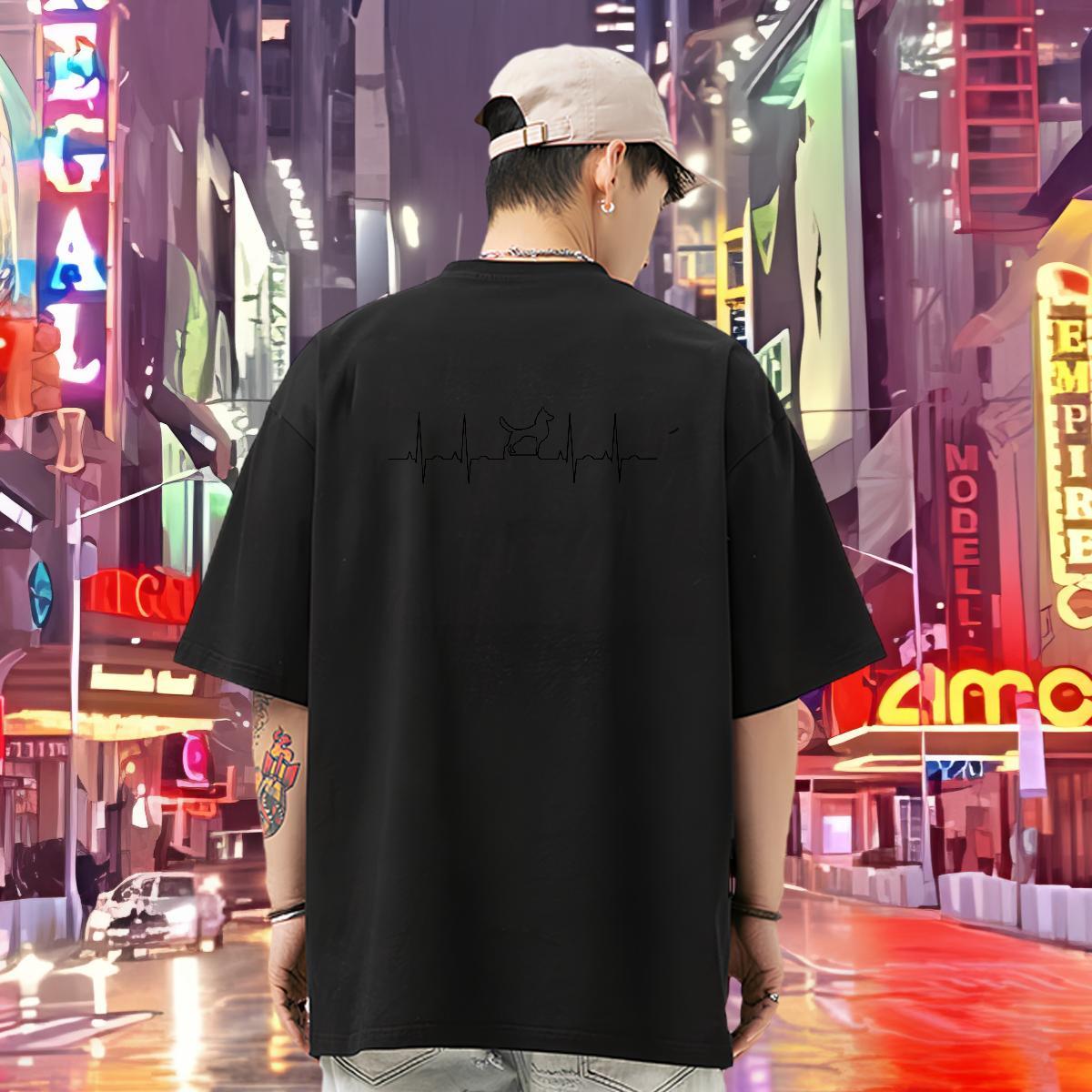 2024 Summer Men Tops Tees dog Summer Casual 230g 100% Cotton Clothings O-Neck Short Sleeve Cool T-Shirts for Men Graphic