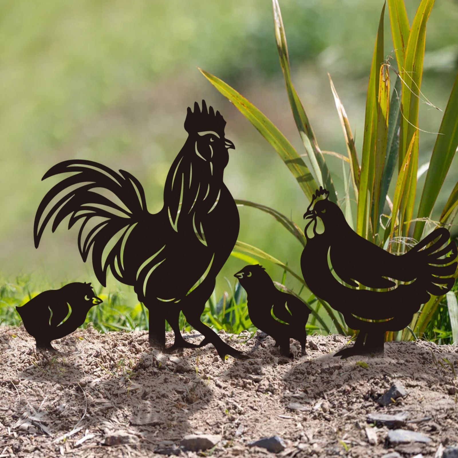 Metal Black Chicken Home Garden Decorations Animals Garden Decor Metal Garden Art