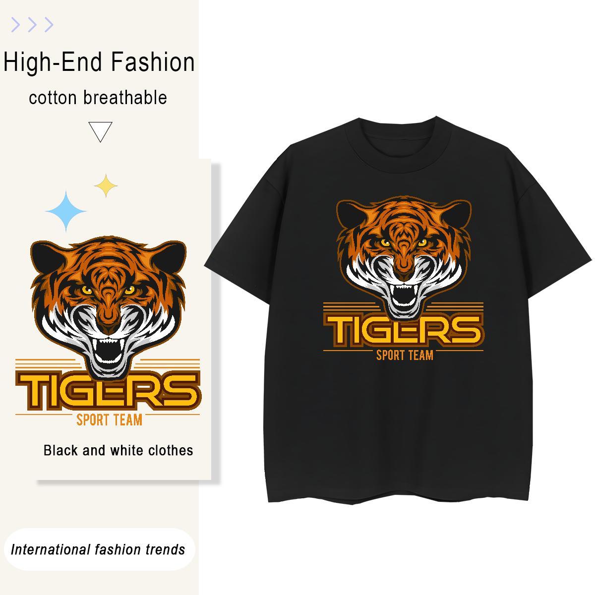2024 DIY Men Tops Tees tiger Sports Casual 230g 100% Cotton Top Tees Round Neck Short Sleeve Comfortable T-Shirts Graphic