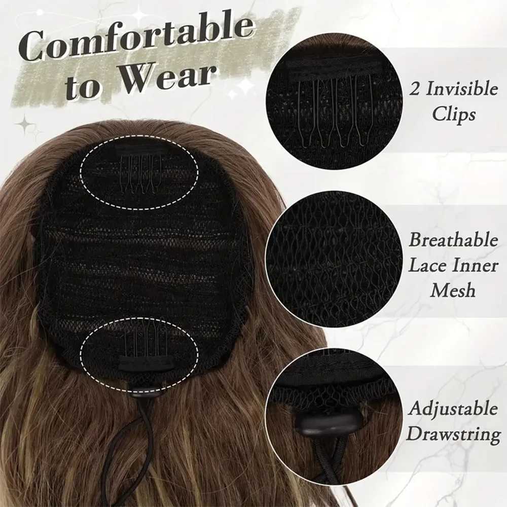 1 piece of 30 inch fluffy Ombre blonde curly water wave brushed ponytail hair extension synthetic clip style hairstyle W240817