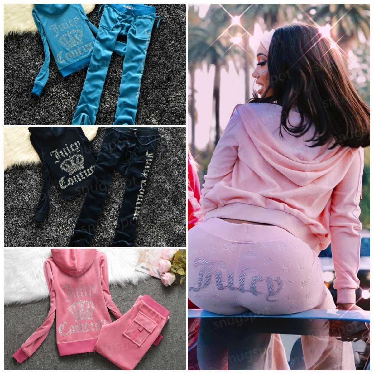 Juicy Womens Tracksuit High Quality Y2k Velvet Juicy 2 Piece Pants Tracksuit Women Coutoure Set Track Letter Jogger Suits Juciy Coture Sweatsuits Zipper Hoody wv