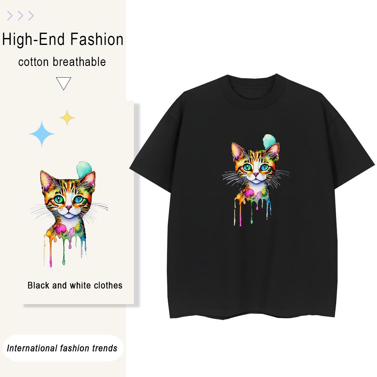 Designer Mens Tshirts cat Daily Wear 100% Cotton 230g Tops Shirt Crew Neck Breathable Wholesale T shirt Anime