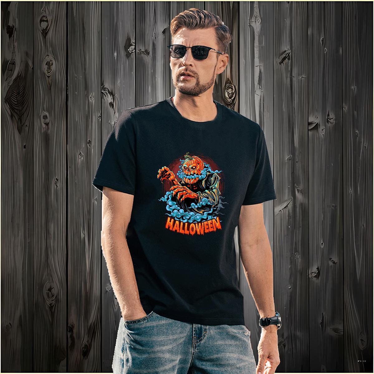 Soft Man T Shirts pumpkin O-Neck Short Sleeve Hip Hop Floral Print 230g Cotton Men Tees Customized Top Tees