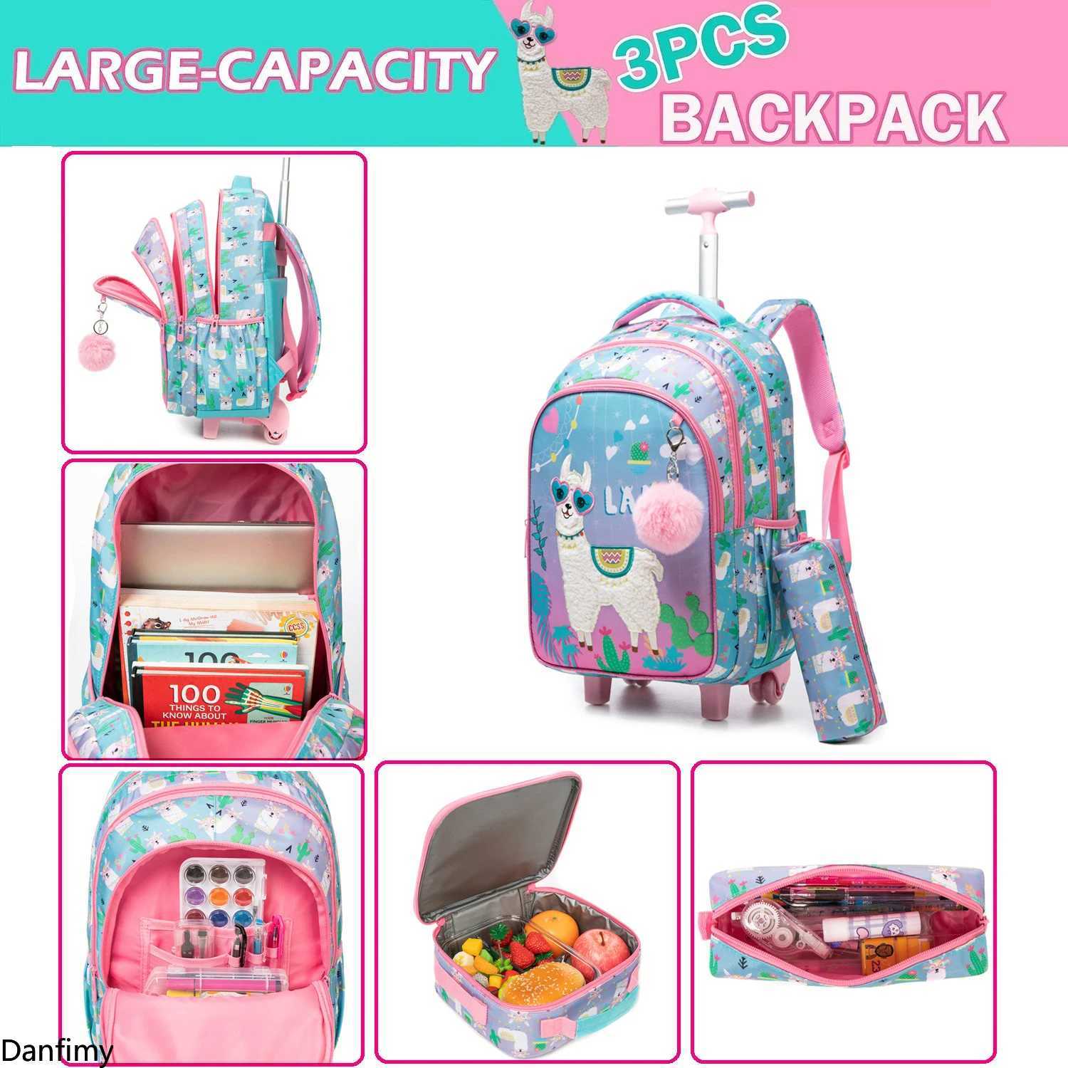 3PCS Childrens Rolling Backpack Set Kids School Bag with Wheels Carry on Luggage with Lunch Bag for Elementary Student Backpack Y240820