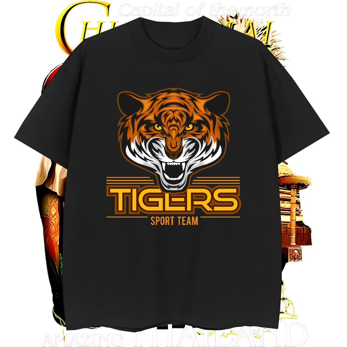 Comfortable Mens T Shirts tiger Breathable Soft Street Casual Oversized 4XL 230g Pure Cotton Men Tees 2024 Summer Tops