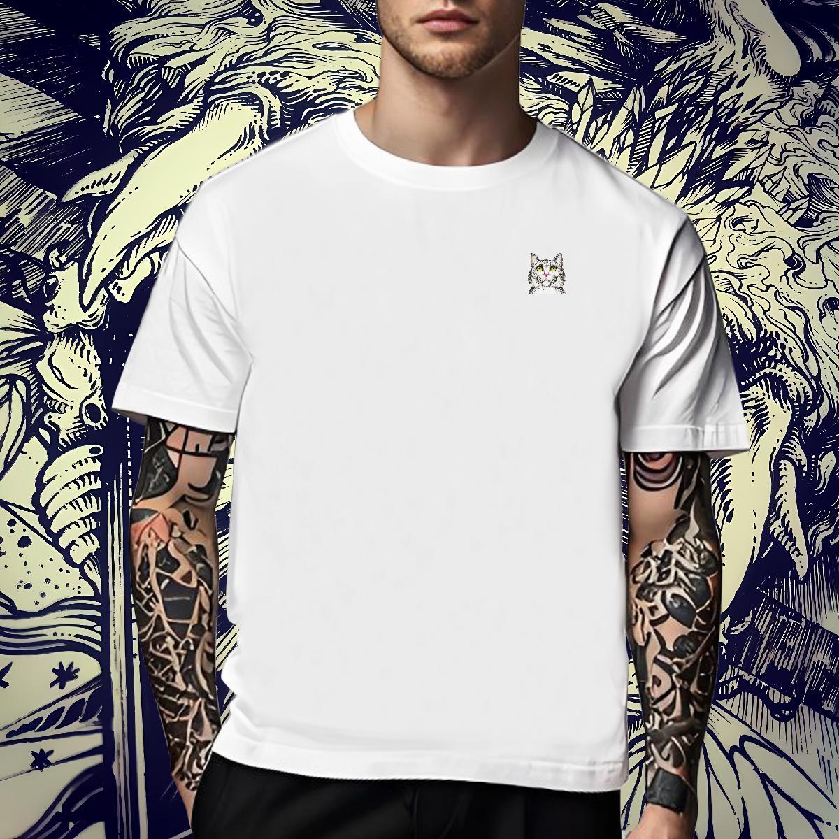 Fashion Design Men Tshirts cat Sports Casual 230g 100% Cotton Tee Shirt Short Sleeve Soft Cool T Shirts Men Cartoon Print
