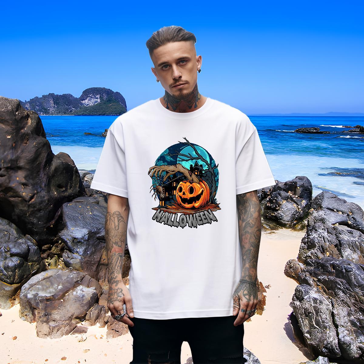 Cool Design T Shirt For Man pumpkin Breathable Crew Neck Casual Black White 230g 100% Cotton Men Clothes T-Shirt Fashion Casual Tees Shirts