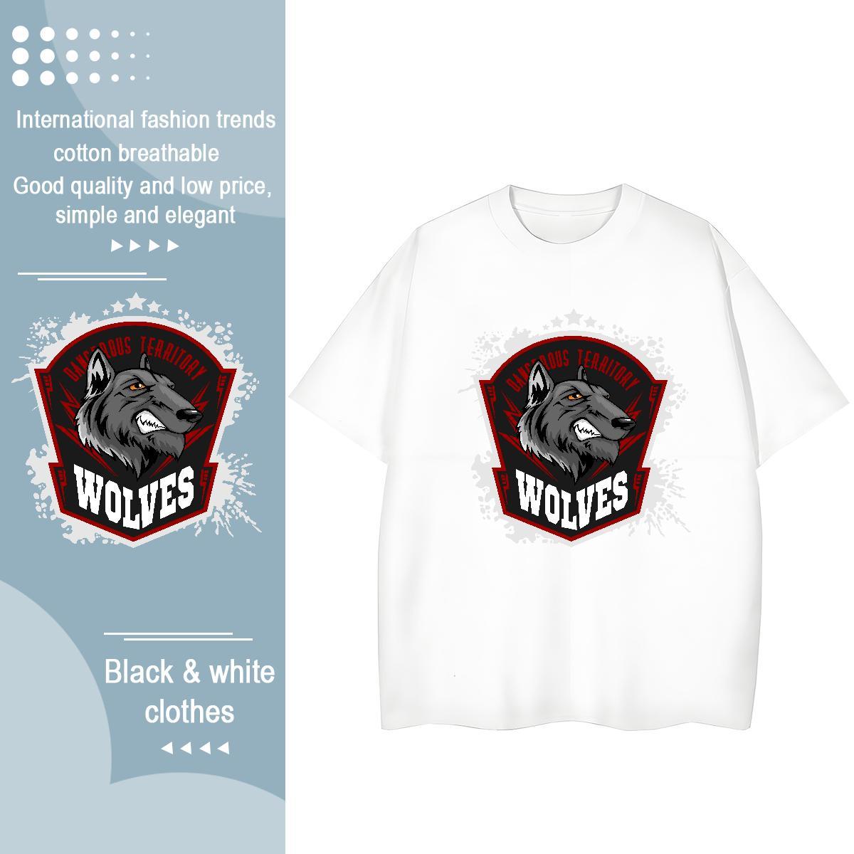 Popular T shirt wolf O Neck Short Sleeves Summer Casual Plus Size Cartoon 100% Cotton 230g Couples T Shirts Fashion Casual Clothings