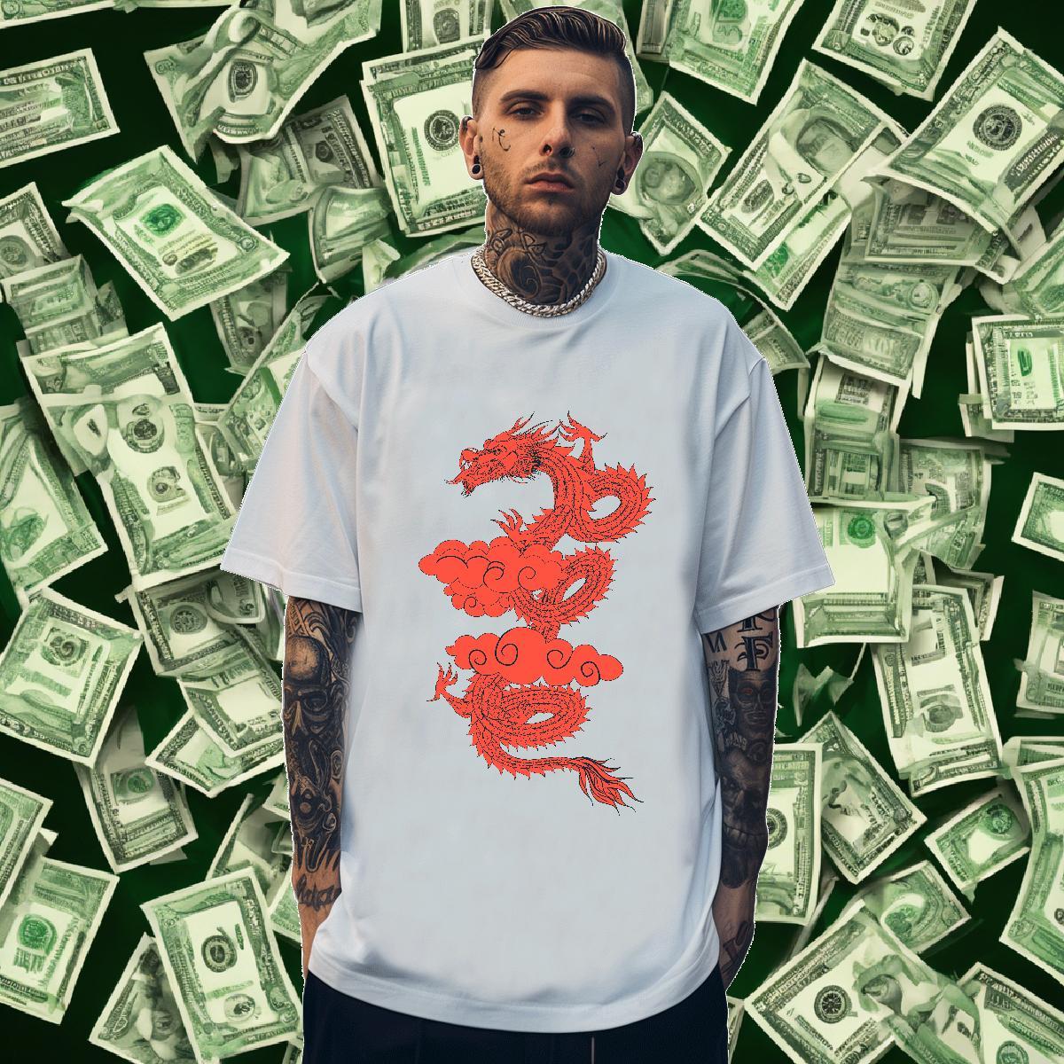 T Shirts Men 230g Cotton dragon Summer Casual O-Neck Short Sleeve Plus Size Cartoon Tshirt for Man Woman Customized Comfortable Tshirts