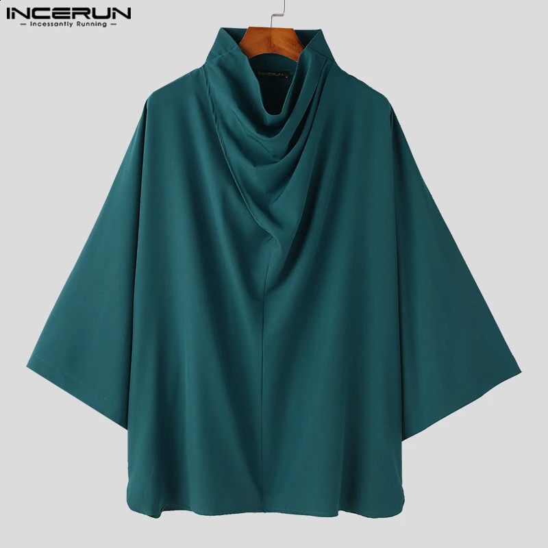 Men Shirt Solid Color Turtleneck 34 Sleeve Korean Casual Men Clothing Streetwear Loose Fashion Irregular Shirts INCERUN 240815