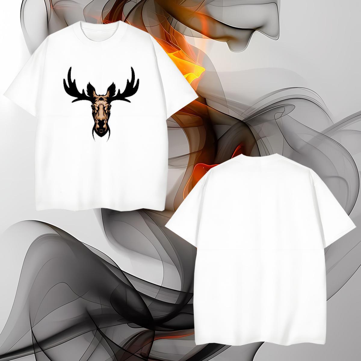 T Shirts Men 230g Pure Cotton deer Spring Summer Breathable Short Sleeve Plus Size Cartoon Mens Tshirts Fashion New Loose Fit Tees Shirts