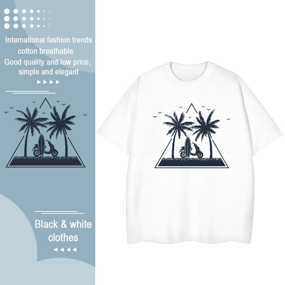 2024 New Tshirts tree Hip Hop 230g Cotton Top Tees Breathable Comfortable T-Shirts for Men Black White