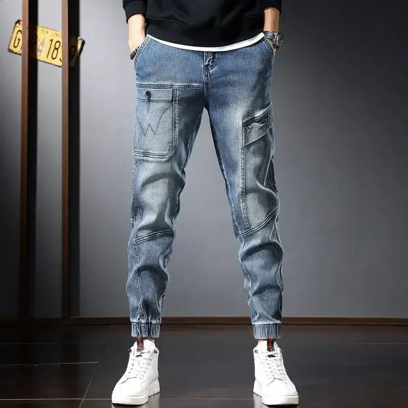 Trousers Harem Spliced Male Cowboy Pants Jeans for Men Cargo Harajuku Baggy Stacked Buggy Summer Original Denim Korean Style Xs 240819