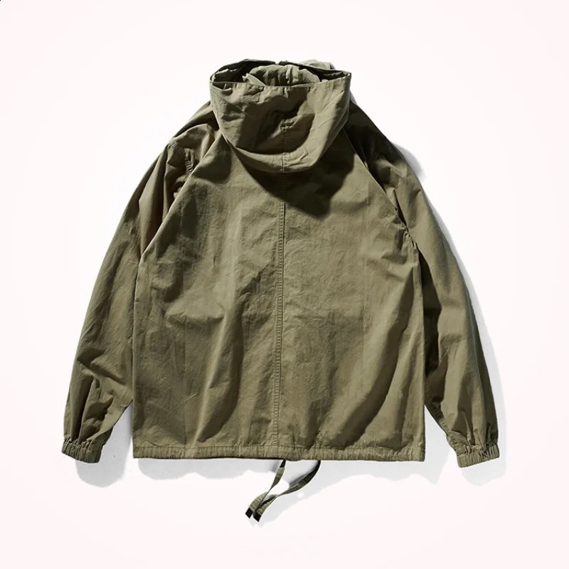 Retro workwear casual jacket mens loose shoulder sleeves fashionable hooded functional windbreaker top 240819