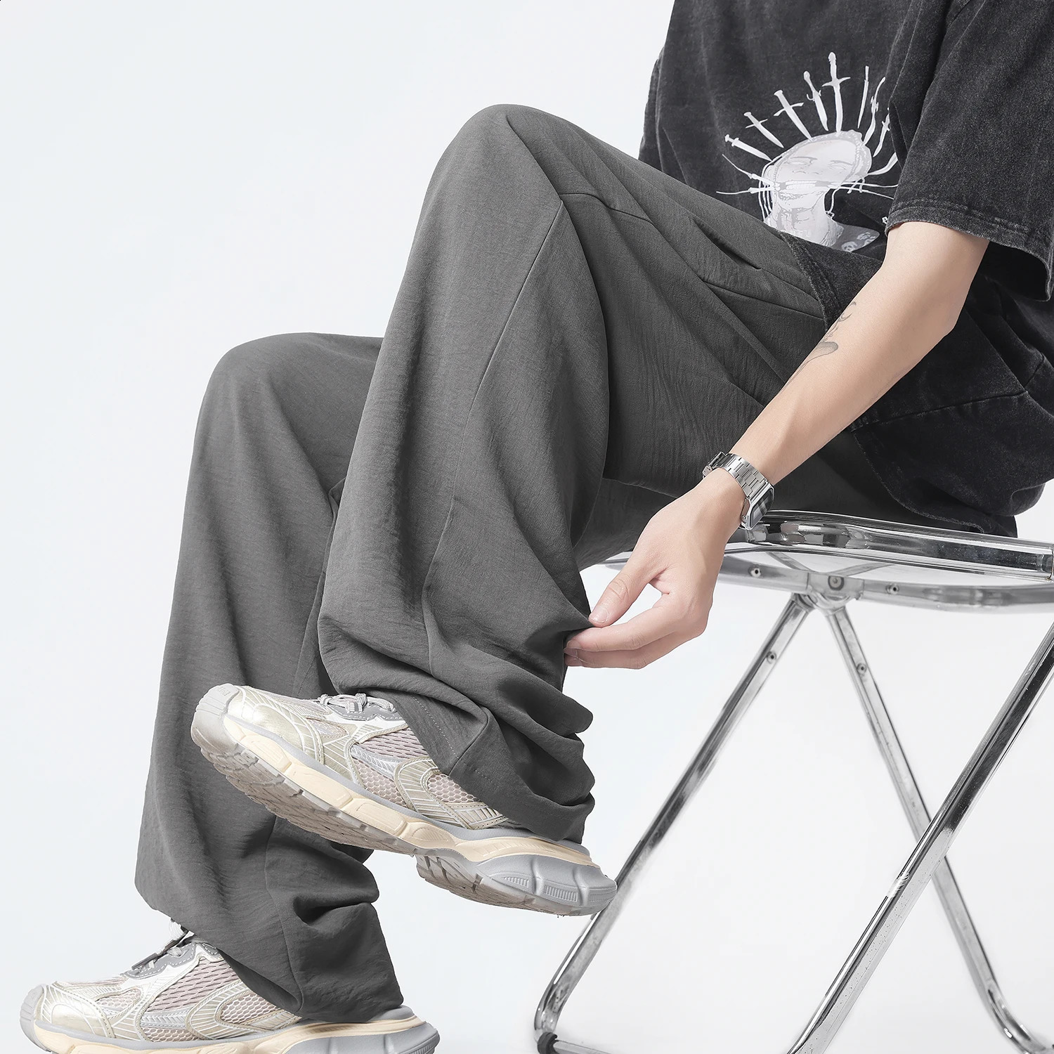 LAPPSTER Summer Thin Smooth Black Baggy Sweatpants Grey Cool Joggers Pants Korean Fashions Sweat Pants Harem Pants Tracksuit 240820