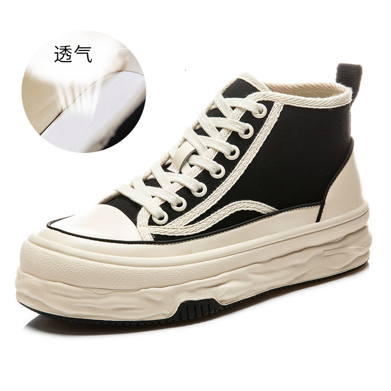 Ddmysports Dissolved Canvas Spring New Thick Sole Casual Versatile High Top Small White Fashionable Flat Bottomed Women S Shoes Trend OUTDOOR