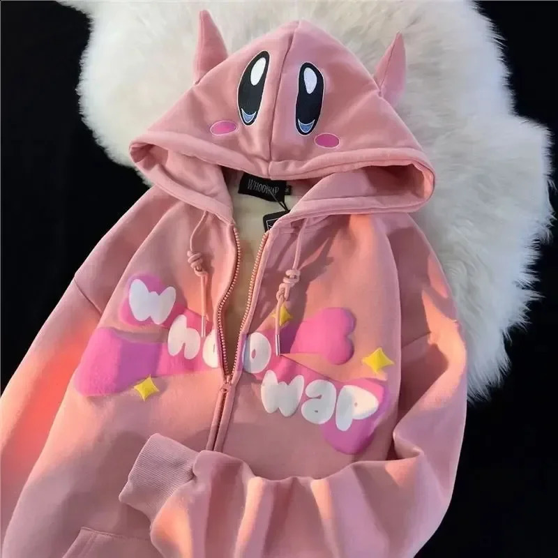 AutumnWinter European American Velvet Vintage Sweater for Women Cardigan Zipper Coat Letter Splice Cute Double Corner Hoodie 240819
