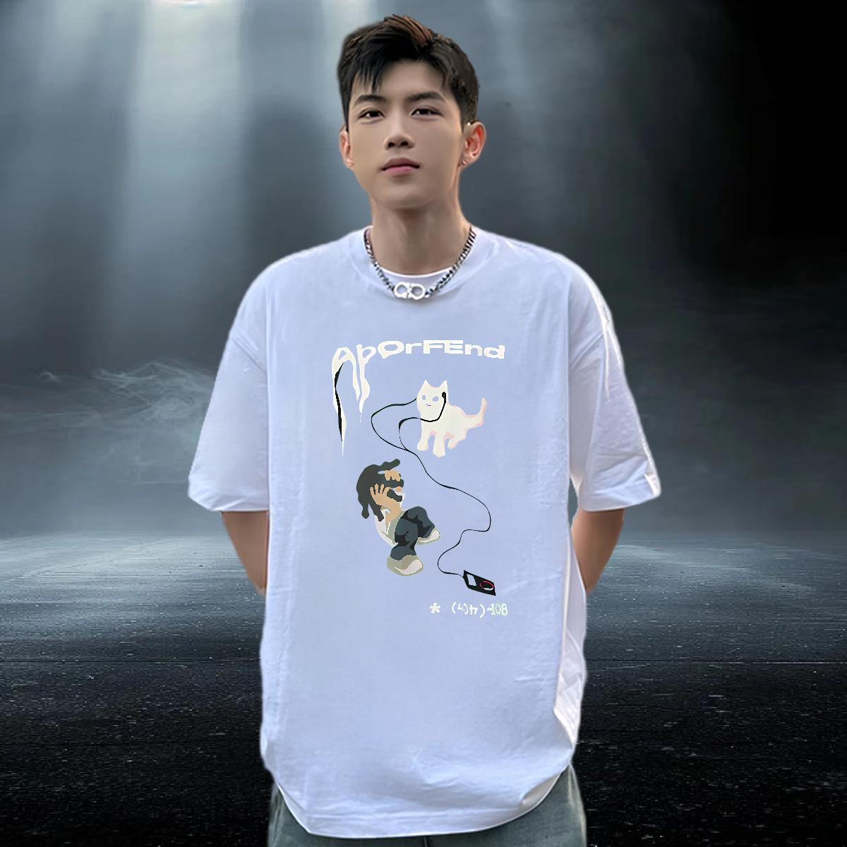 Wholesale Tshirts cat Daily Outfit 230g 100% Cotton Tops Shirt Pure Cotton Brand T Shirt For Man Black White
