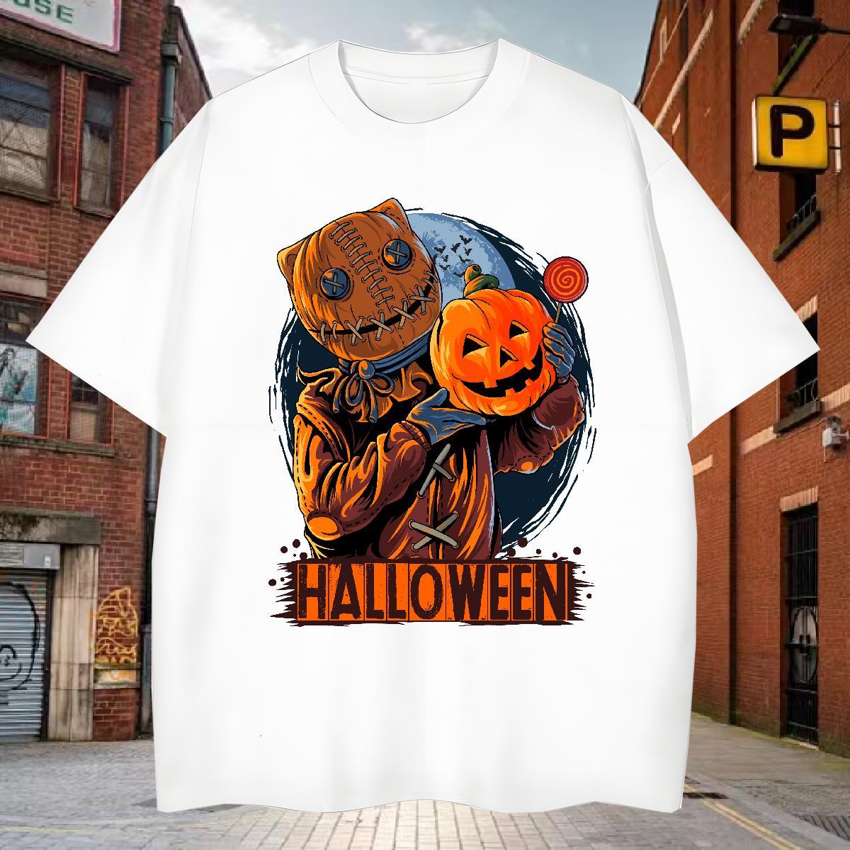 Men T Shirts 230g Cotton pumpkin High Street Hip Hop Round Neck Short Sleeve Custom Big Size Tshirts Fashion Casual Brand Polos