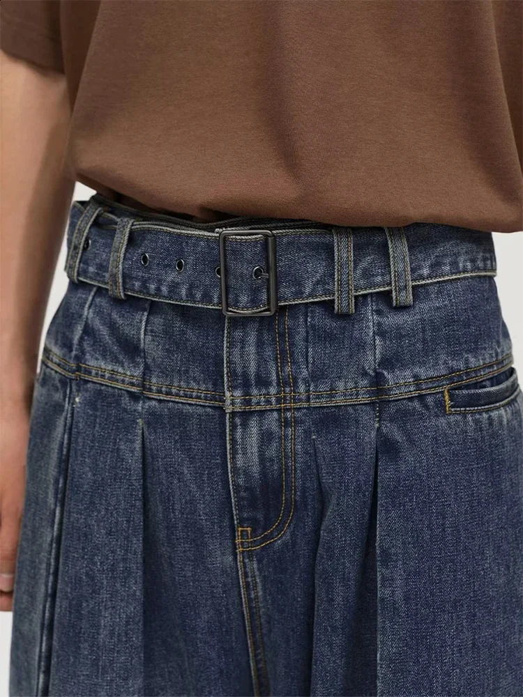 HOUZHOU Baggy Jeans Mens Distressed Denim Wide Leg Pants with Oversized Wrinkles Hip Hop Street Clothing 240819