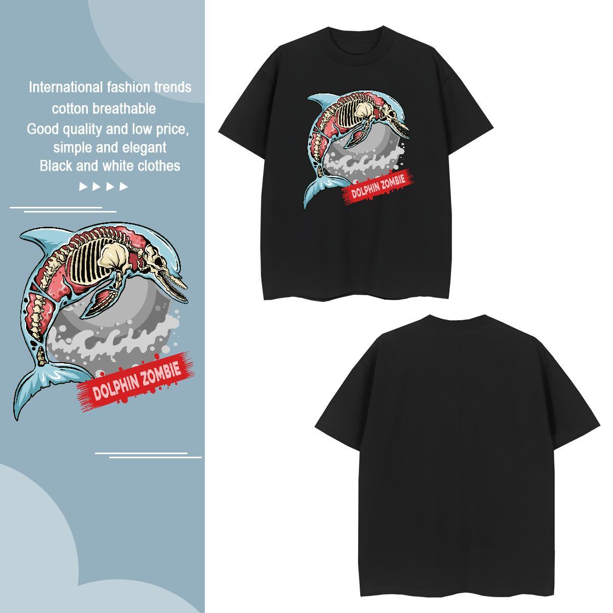 Loose Man T Shirts dolphin Short Sleeve Soft Casual Daily Wear DIY Logo Oversized 230g 100% Cotton Men Tshirts Fashion Casual Top Tees