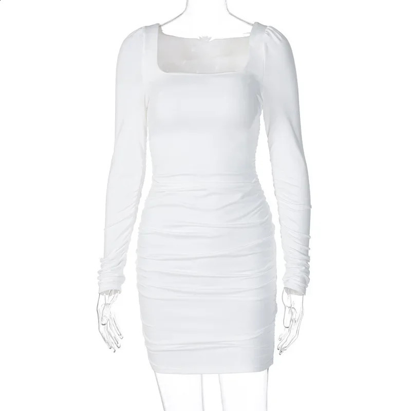 Style Womens Clothing Spring Summer Square Collar Ruffles Long Sleeve Sexy Slimming Dress 240819