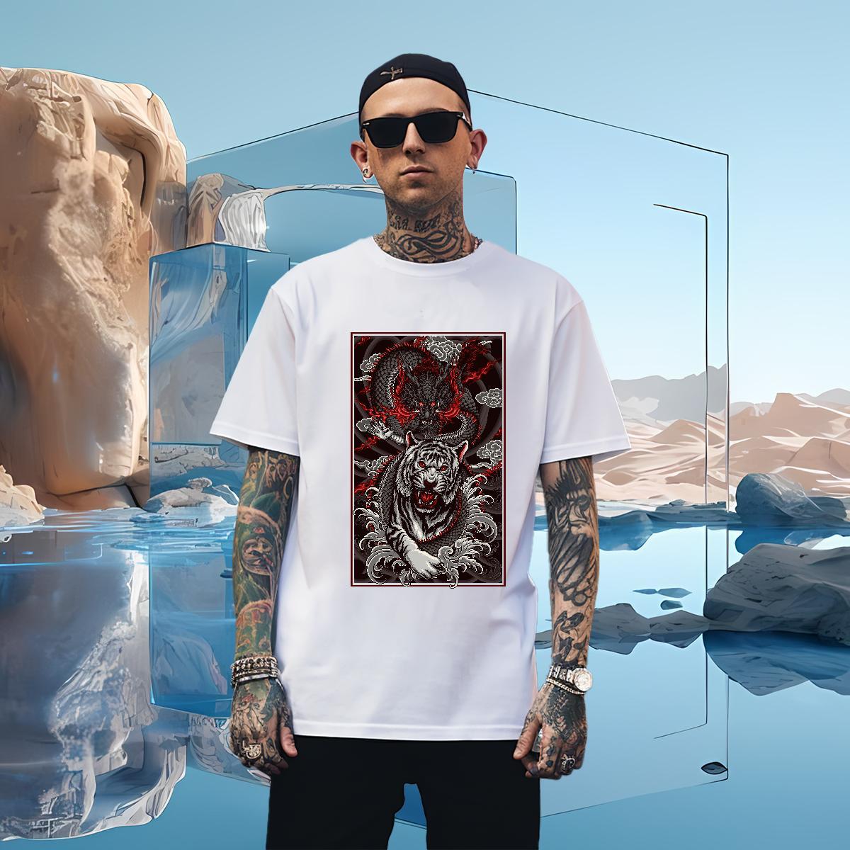 Comfortable dragon Mens T Shirts Summer Casual Mens Tshirts 100% Cotton 230g Brand Breathable Short Sleeve Custom Cartoon Clothings