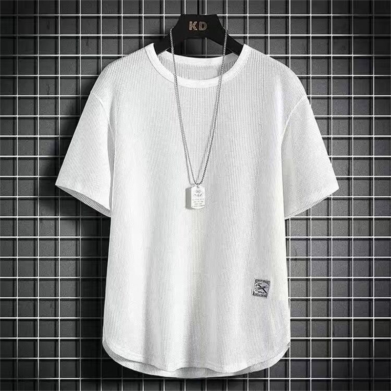 Mens Summer Trendy Simple Casual Short Sleeve T-shirts Y2K Harajuku Streetwear Appliques Tees Black White Round Neck Loose Tops 240819