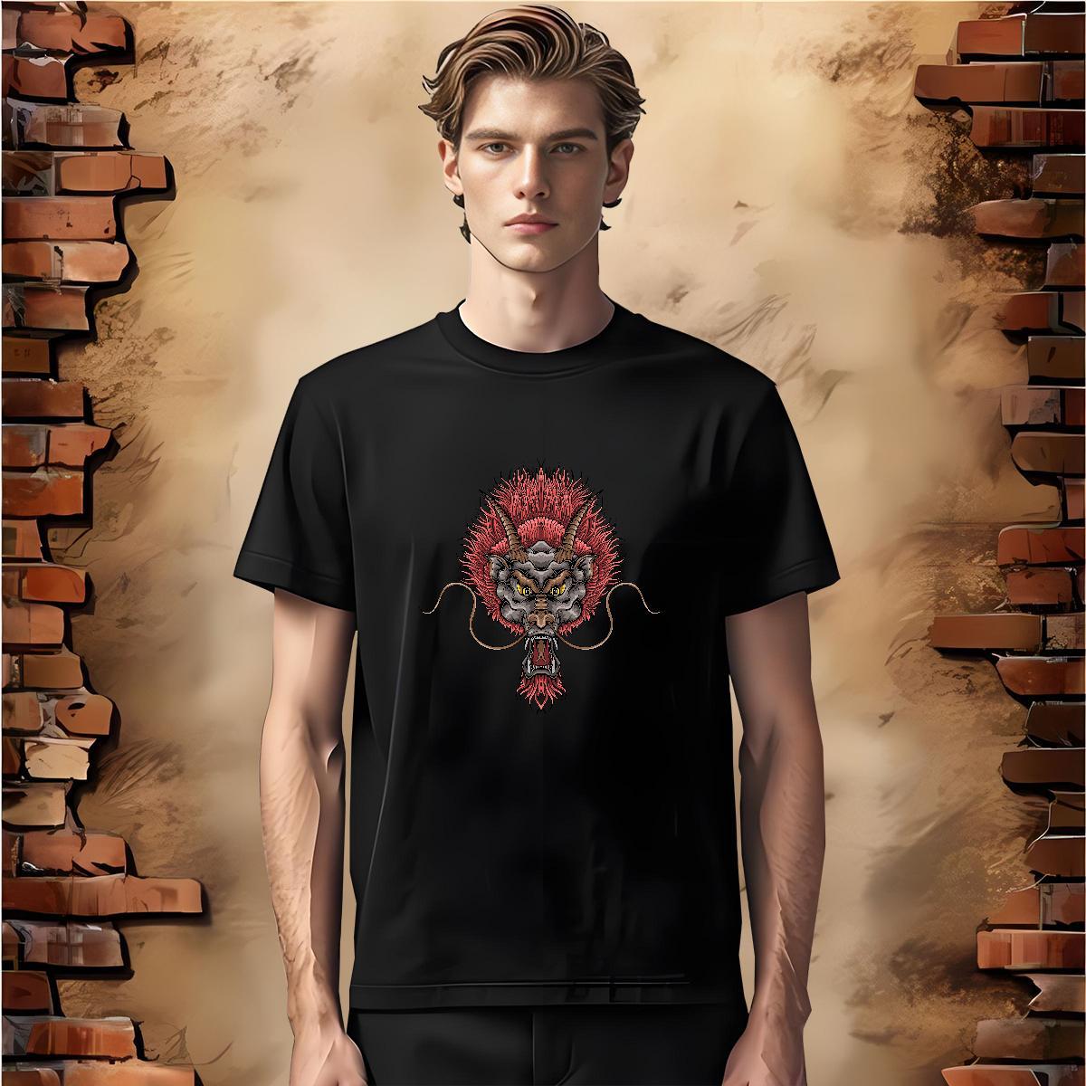 T Shirts Men 230g Pure Cotton dragon Sport Breathable Short Sleeve Skull Men Tees Customized Designer Tshirts