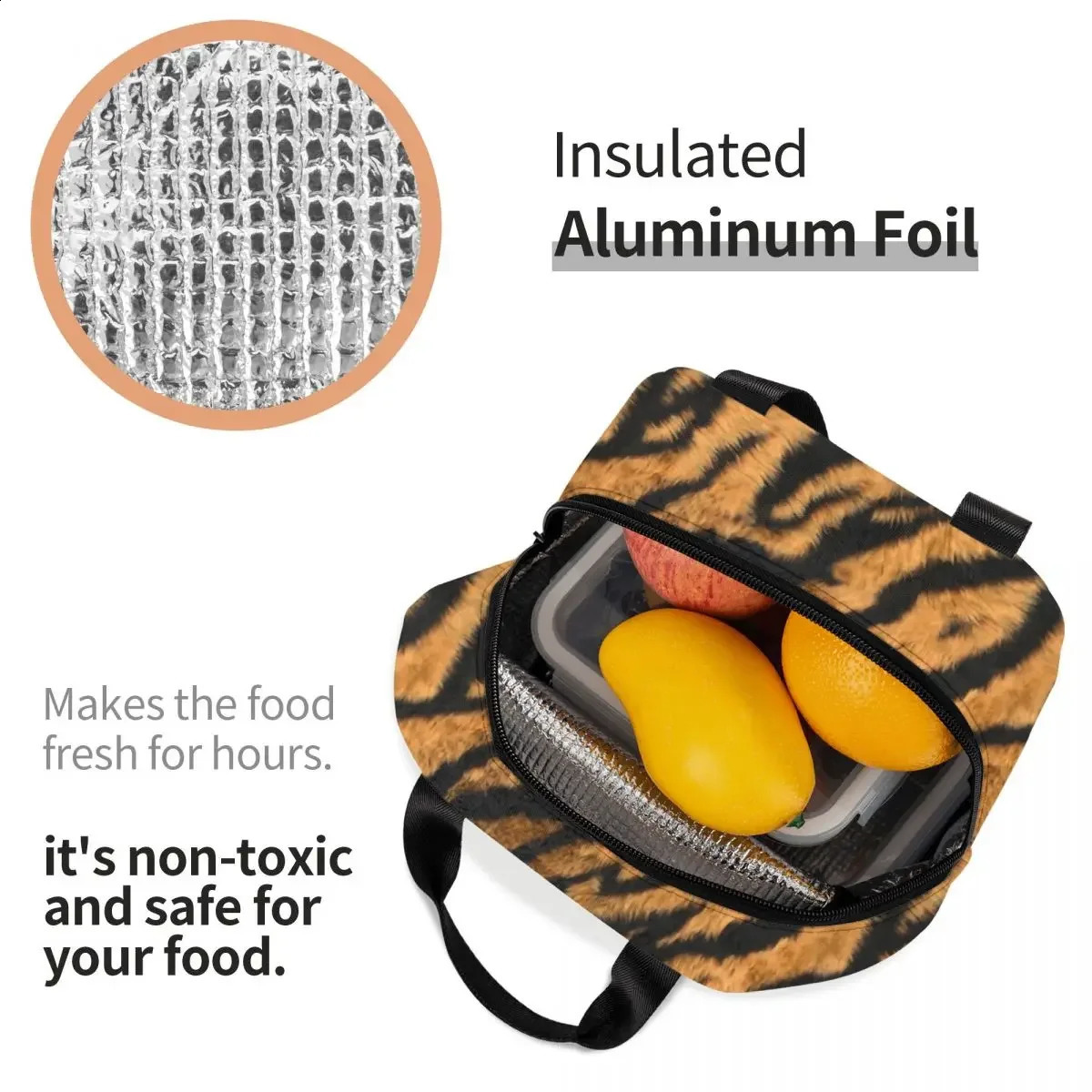 Animal Skin Tiger Stripe Print Lunch Bag Men Women Cooler Thermal Insulated Lunch Box School Food Picnic Bags 240819