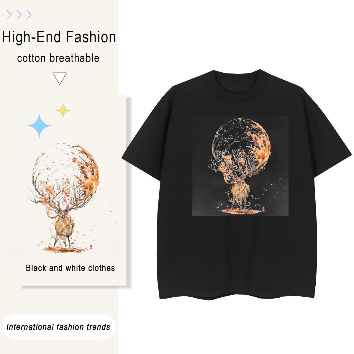 New Tshirt for Man Woman Spring Summer Crew Neck Breathable Clothes Nice 230g Pure Cotton Deer Anime Womens T Shirts